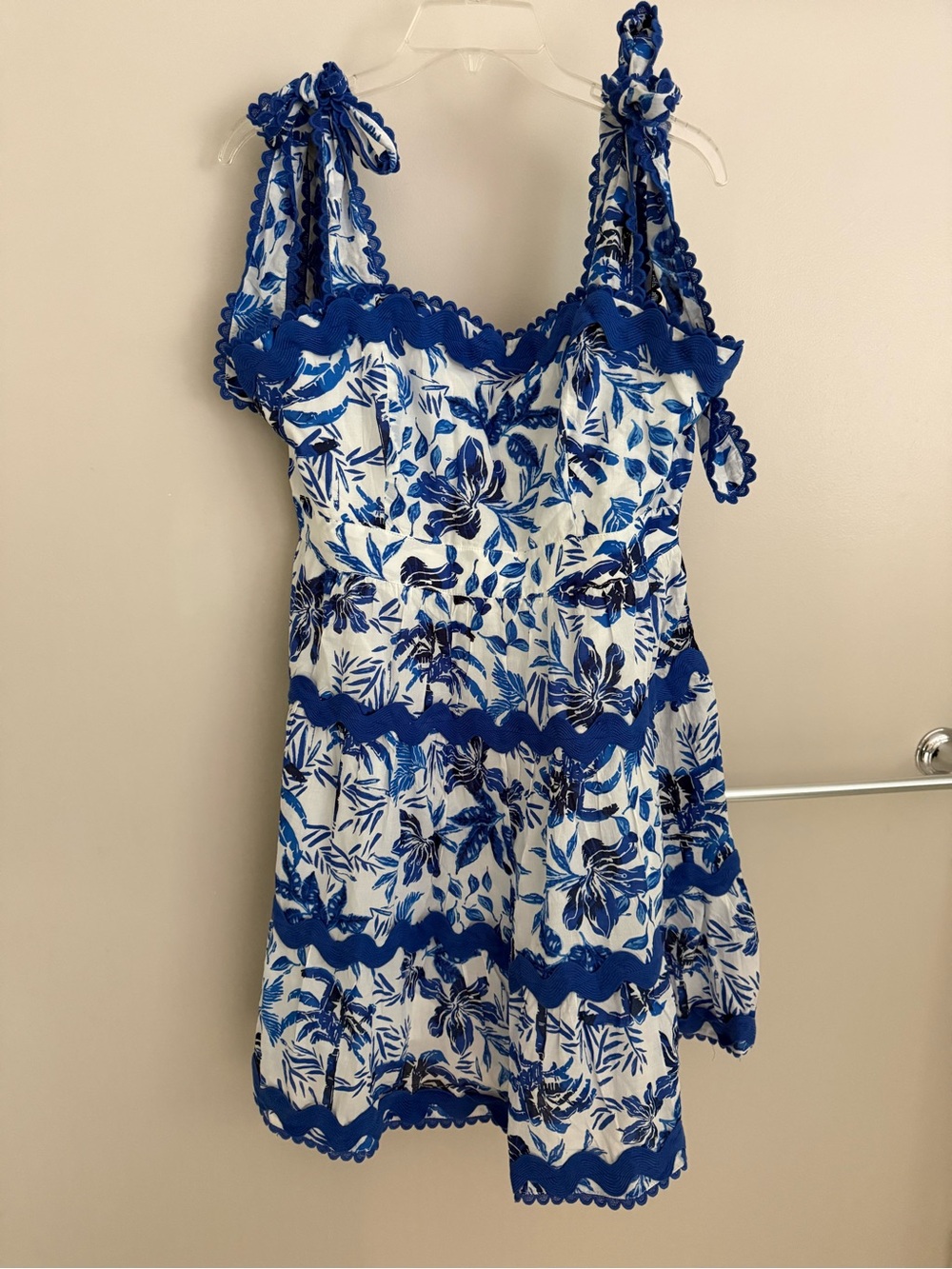 J marie Blue & White Floral tropical dress with Tie Straps